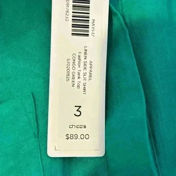 NWT Chico’s 100% Linen Side-Slit Tunic in Congo Green (Size XL/3) - Picture 10 of 16